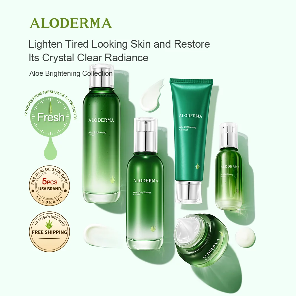 

Aloderma Brightening Facial Products Kit 5 PCS Whitening Skin Care Set Skincare Moisturizr Cleanser+Toner+Lotion+Essence+Cream