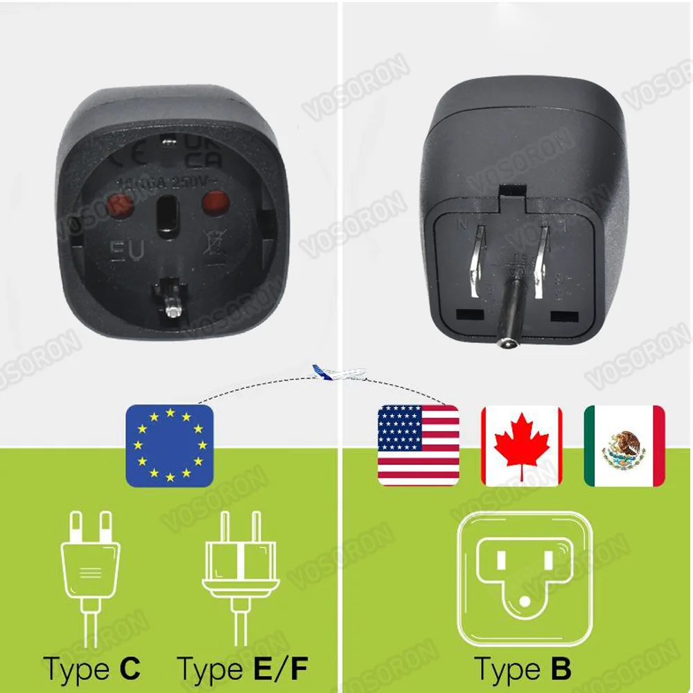  Travel Adapter US Canada Type-B Universal Travel Adapter To Type B Socket 110V-250V 16A 3800W 60HZ Electrical Socket Parts