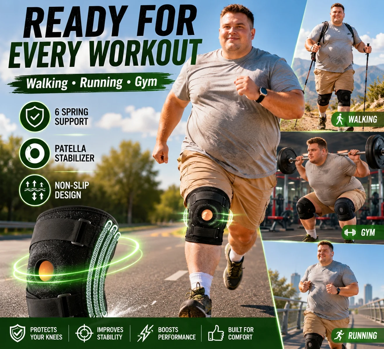 Übergröße Kniebandage XL-8XL, Extra Große Verstellbare Knieunterstützung mit Patella-Stabilisator, Kompressionsbandage zum Laufen und Gehen – Detail 6