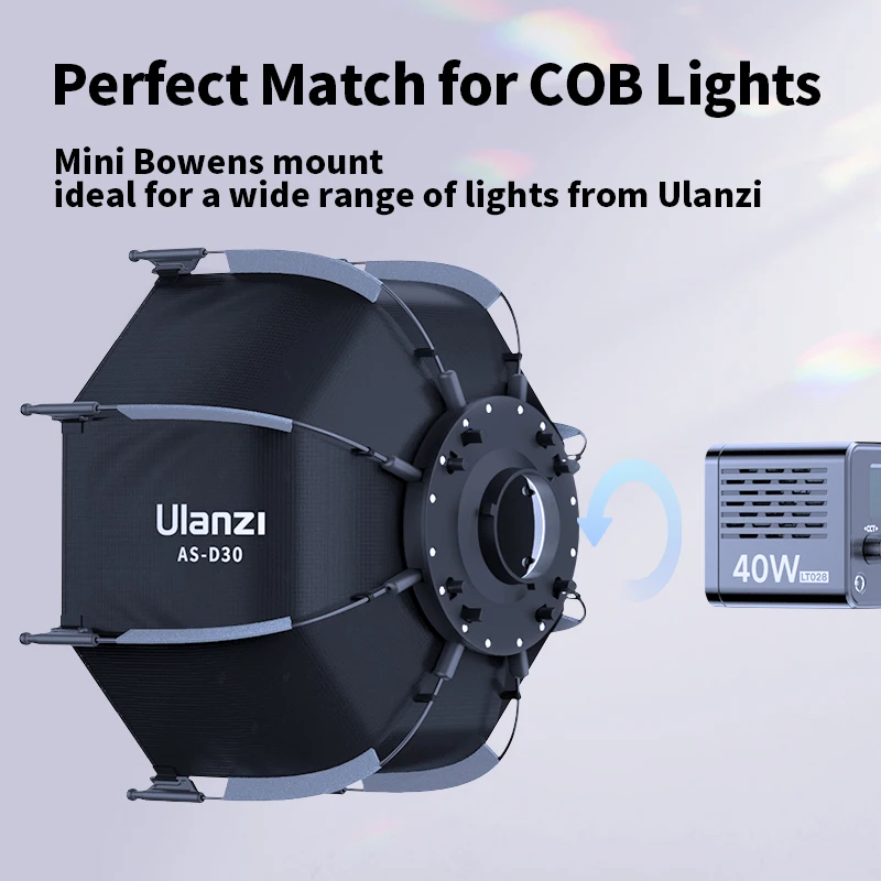 ​Ulanzi AS-D30 30cm Octagonal Softbox Quick Pack Light Box with Mini Bowens Mount for 40W COB Video Light