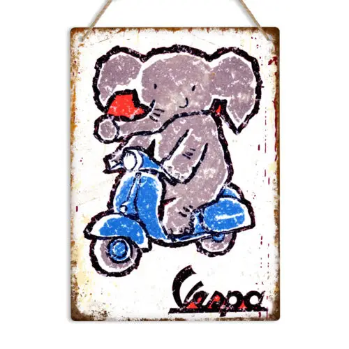 Vespa Scooter Elephant Retro Metal Tin Sign Plaque ManCave Shed Garage Motorbike