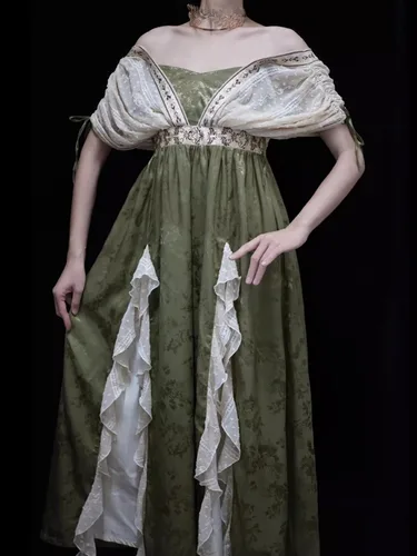 Imagen 2 del producto 2024 nuevo vestido elegante de Jacquard Retro de Lolita Y2K Vintage Cosplay verde temperamento diario preciosos vestidos elegantes de princesa Reina