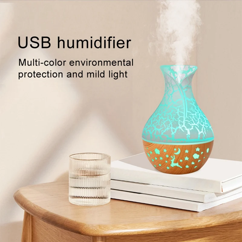 Wood Grain Aroma Diffuser 7 LED Color Humidifier 150Ml Capacity Ultrasonic Air Humidifier USB Cool Mist Humidifier