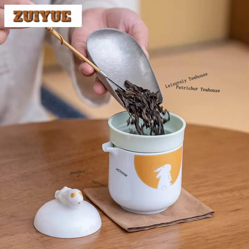 Hand Painted Rabbit Travel Tea Set Kit Elegant 1 Pot 3 Cups Household Tea Brewing Organizer Portable Camping Stock Bags For Tea