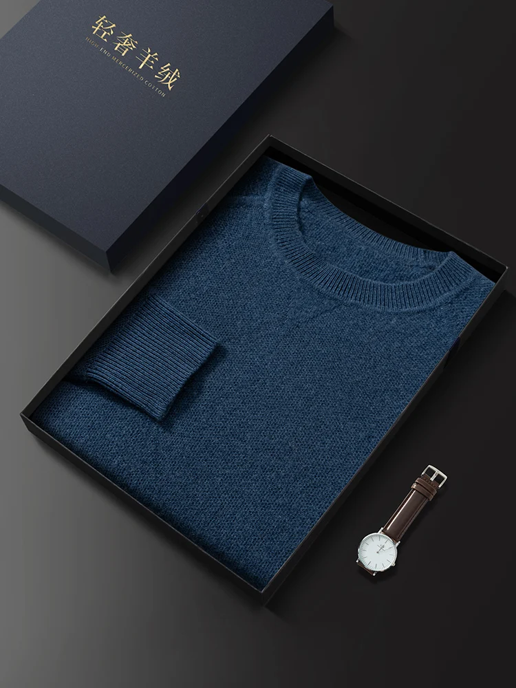 New Men 100% Cashmere Sweater Autumn Winter Basic O-neck Long Sleeve Pullover Cashmere Knitwear Smart Casual Thick Clothing Tops