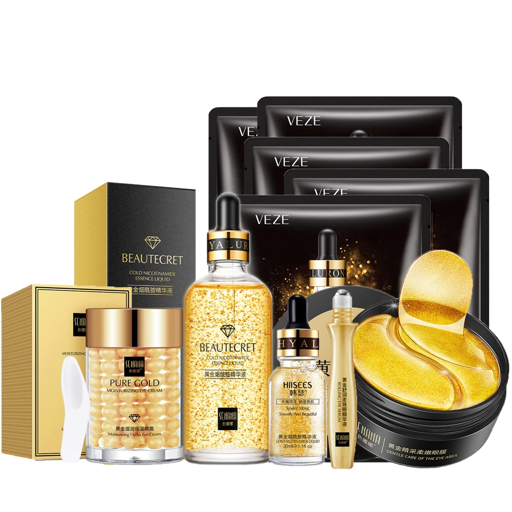 Skin Care Kit 24k Gold Essence Moisturizing Whitening Acne Anti Aging Wrinkle Beauty Face Care Korean Cosmetic Skin Care Product