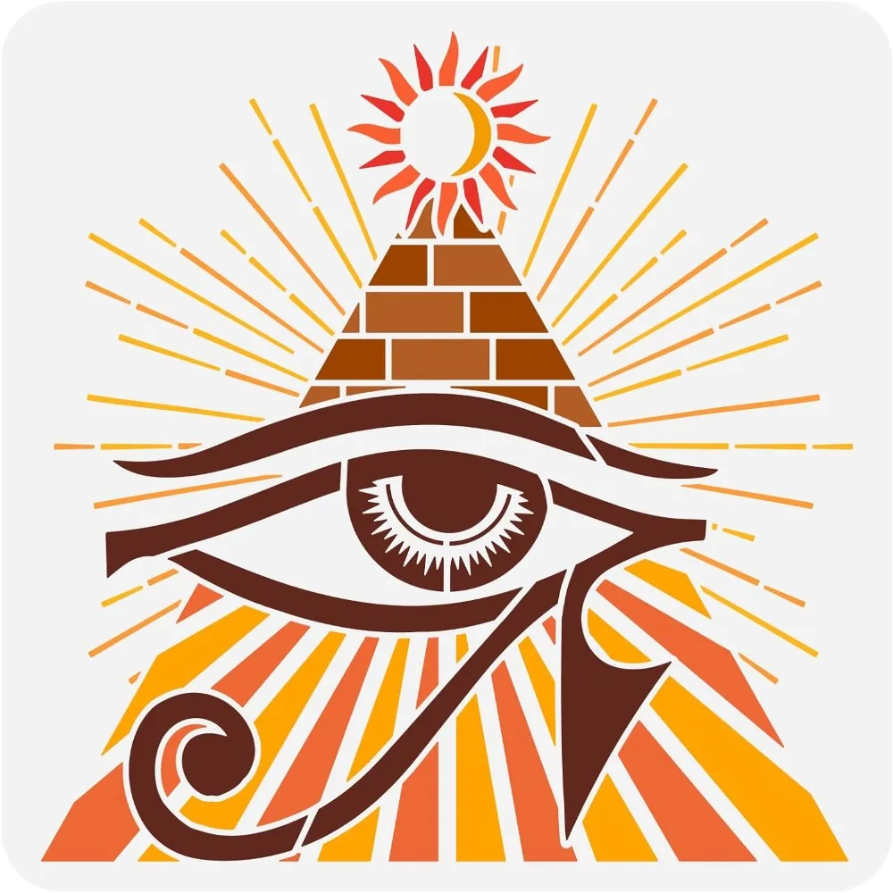 Eye of Horus Painting Stencil 11.8x11.8inch Reusable Pyramid Symbol Eye of Providence Drawing Template Devil's Eye