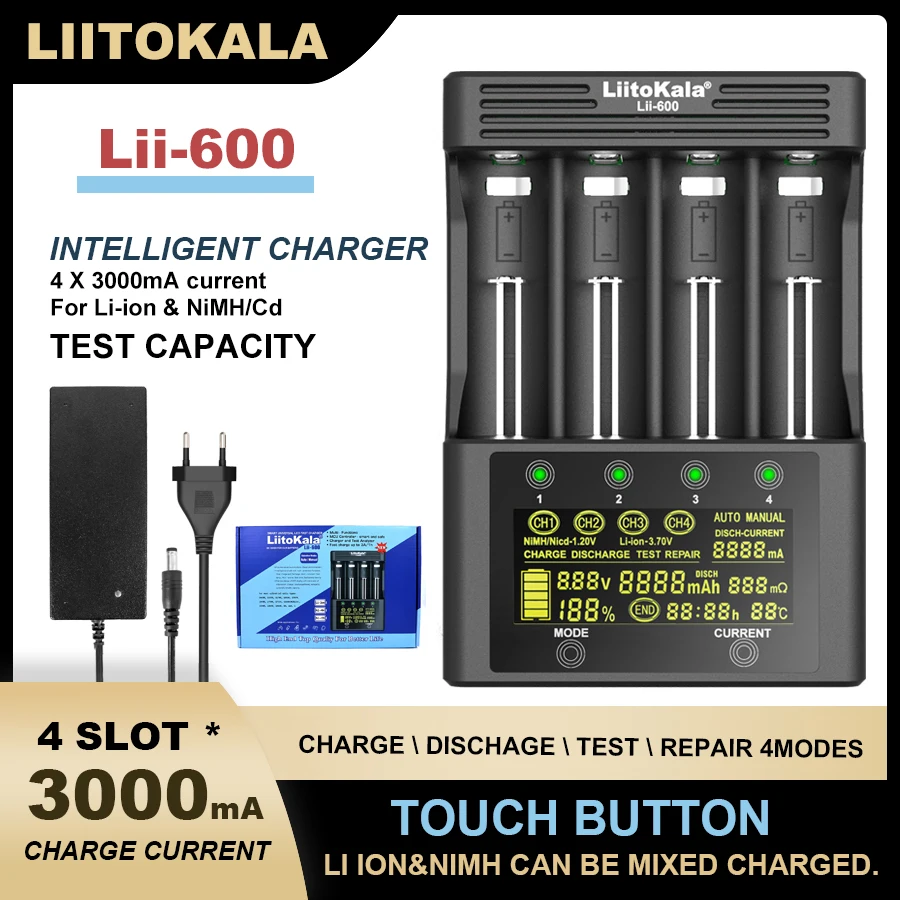 New Liitokala Lii-600 Lii-500 18650 Lithium Battery Charger for 3.7V 21700 26650 18350 18500 16340 17500 10440 1.2V AA AAA