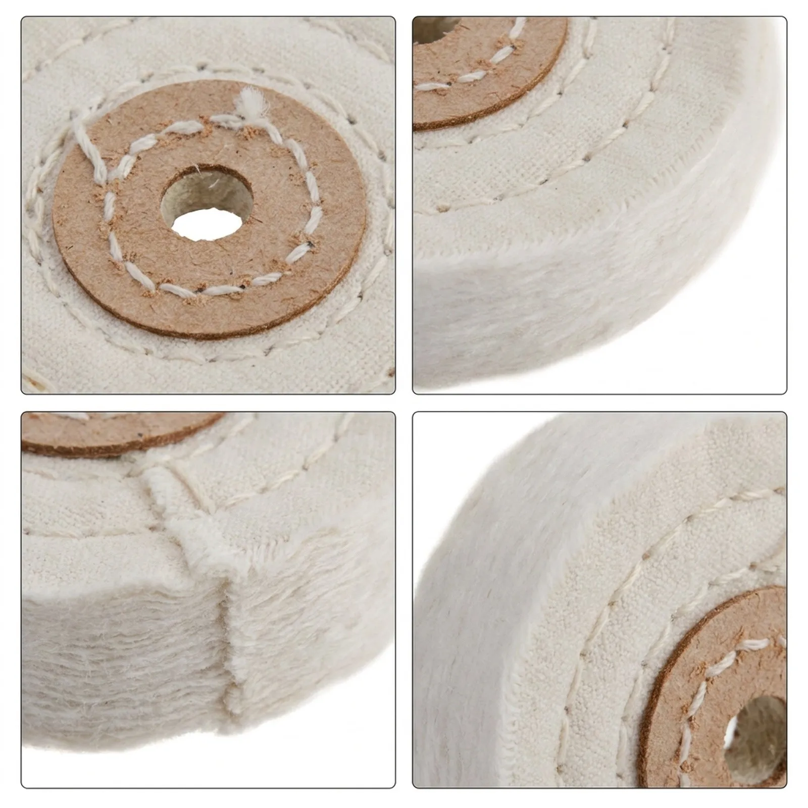 3PCS Cloth Buffing Wheel Set for Jewelry Polishing Rotary Tools Cotton Layers Sewn Around Center with Leather Lip Inner Support