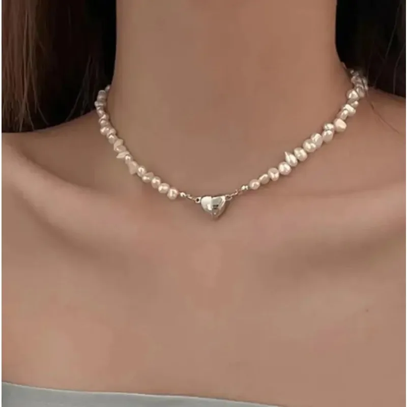 New Niche Delicate Heart Different Pearls Necklace for Women Fashion Trend Custom Jewelry Accessories Wedding Party Gift