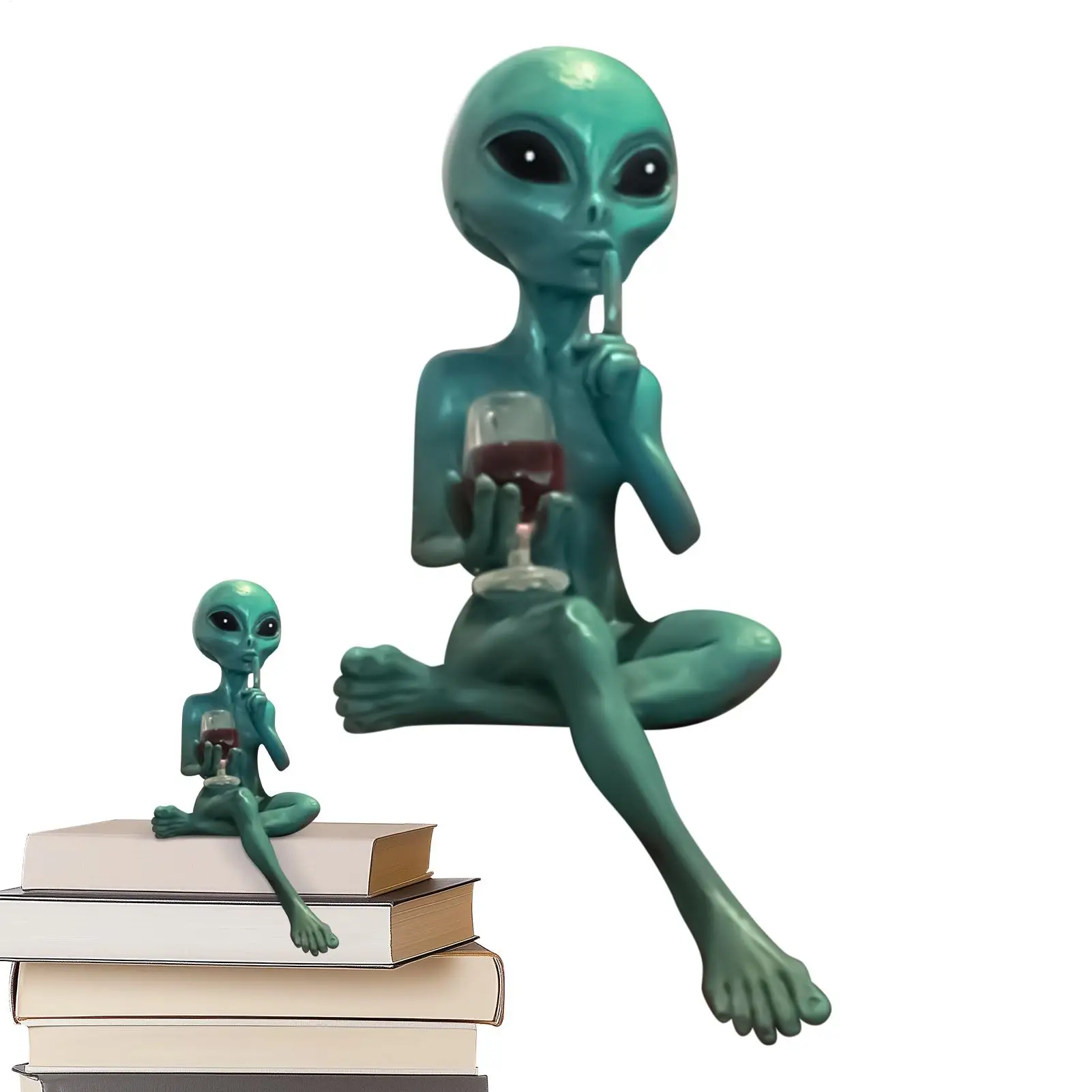 Alien Figurine Holding Wine Glass Funny Resin Statue Home Shelf Decor Quirky Gift for Halloween Party Unique Room Ornament