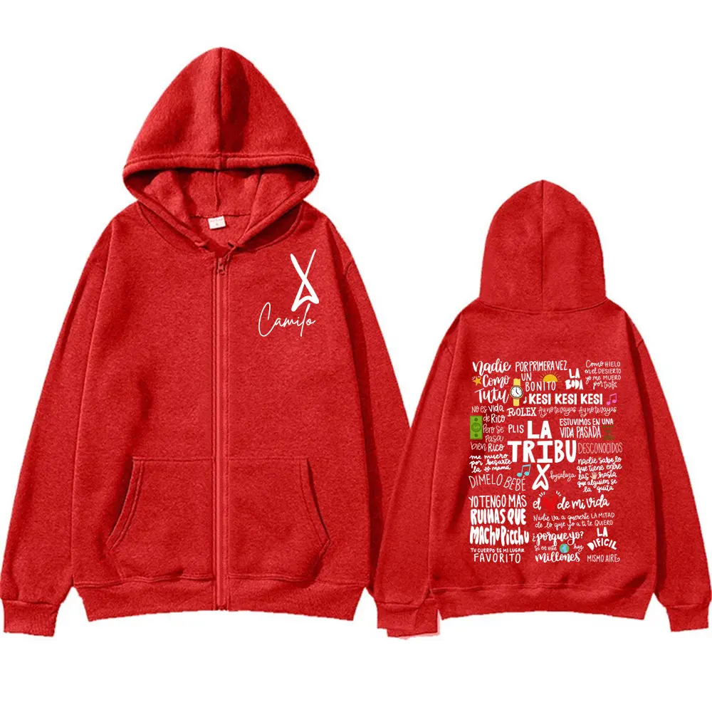 Camilo Por Primera Vez Printed Zip Up Hoodies Fashion Vintage Zipper Sweatshirt Tops Men's Women Long Sleeve Oversized Pullovers