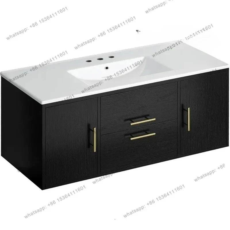 Wall-Mounted Bathroom Cabinet With Ceramic Basin, Featuring Dual Large Drawers And Cabinets