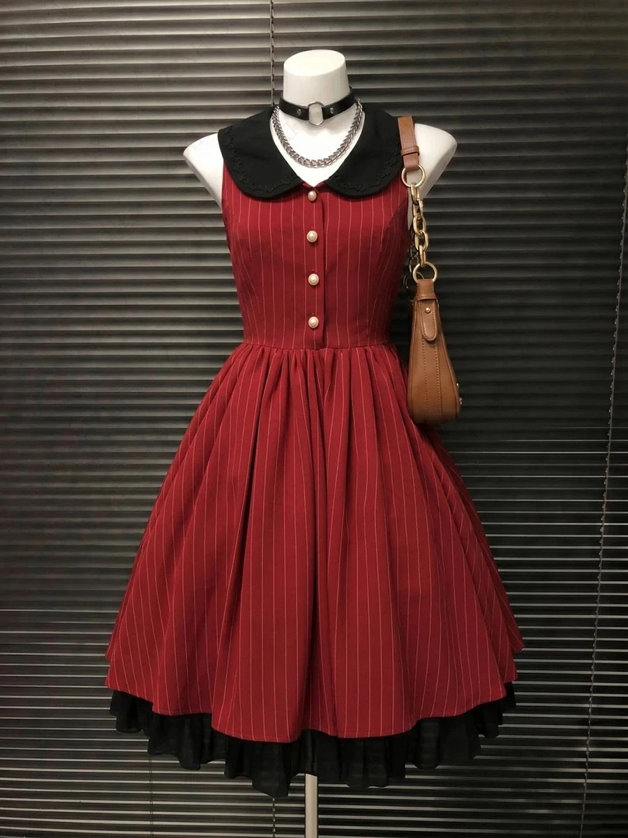 Gothic Striped Polo collar Dress 2000s Women Fashion Elegant Romantic Sweet Dresses Femme Trendy Slim Fit Hot Girl Mini Dresses