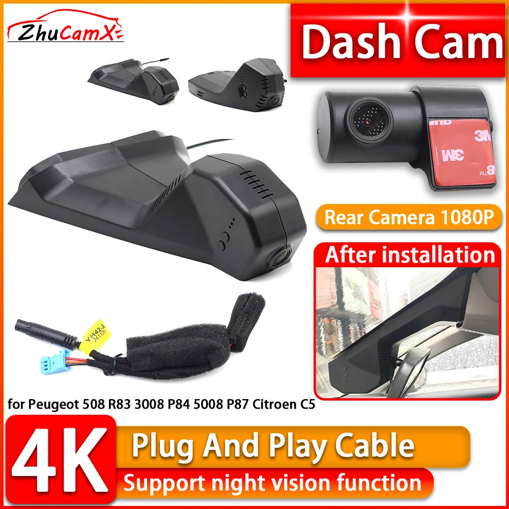 Cámara DVR UHD 4K para Peugeot 508 R83 3008 P84 5008 P87 Citroen C5, Cámara Delantera y Trasera para Auto, Plug and Play, Grabador de Video
