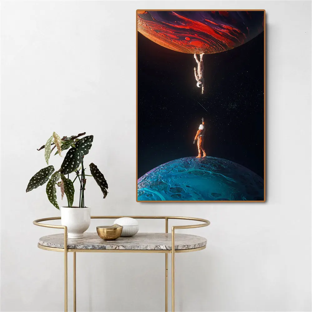 Modern Astronaut Space Flower Poster Print Wall Picture Abstract Romantic Lovers Artwork Canvas Painting For Home Decor Cuadros