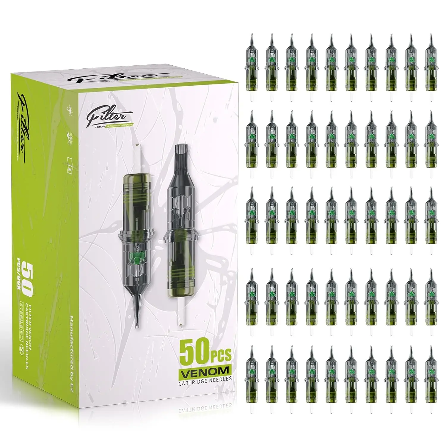 

50Pcs Mixed Tattoo Cartridge Needles #12 (3RL-11RL) Standard Round Liner for Rotary Machine