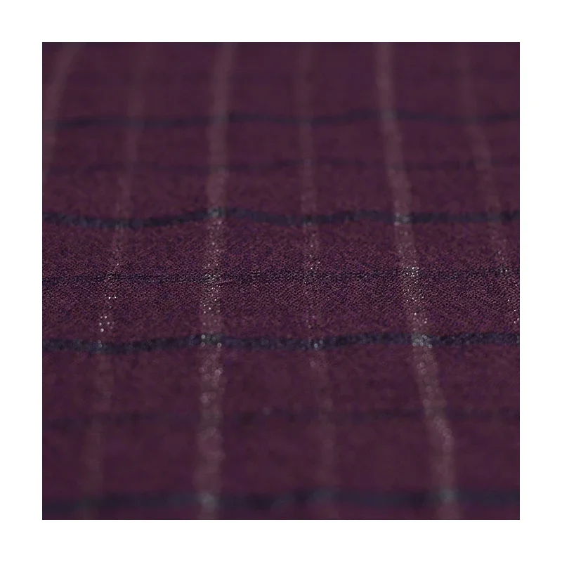 Redraspberry Purple Plaid Fil-Lumiere Thin Soft Crepe Wool Garment Materials Fabric Women Dress DIY Sewing Clothes Freeshipping