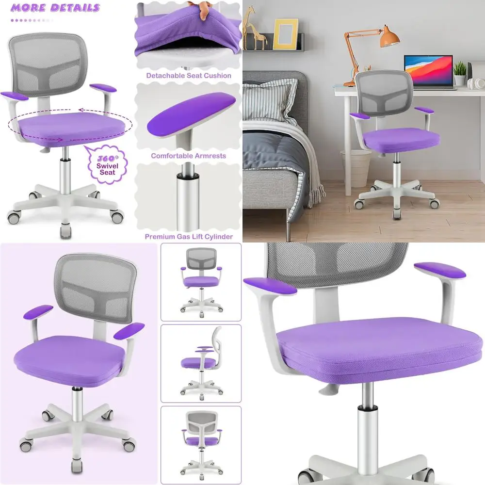 

Kids Desk Chair, Adjustable Children Study Computer Chair with Arms & Wheels, Student Swivel Rolling Task Chair, Ergonomic Kids