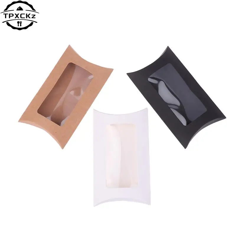 50Pcs Kraft Paper Pillow Box With Clear Window Candy Packaging Box For Birthday Parties Baby Showers And Wedding Party Supplies