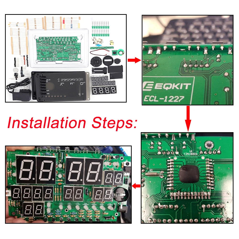 DIY Electronic Clock Alarm Practice Kit ECL-1227 Red Green Blue Calendar Temperature Meter English Panel Display