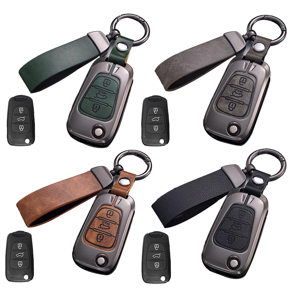 1 st Sleutel Case Cover Met Sleutelhanger Kunstleer Afstandsbediening Flip Autosleutelzakje Case Cover Voor Hyundai Voor Elantra Voor Kia Auto Accessoires
