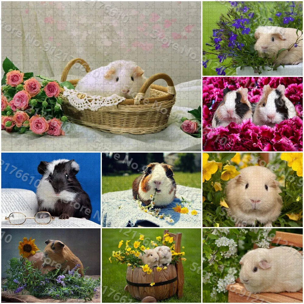 Guinea Pigs Jigsaw Puzzles Hamster Animals 300/500/1000 Pieces Cute Pet Mouse Wooden Assembling Puzzle for Adult Kids Toys Gifts