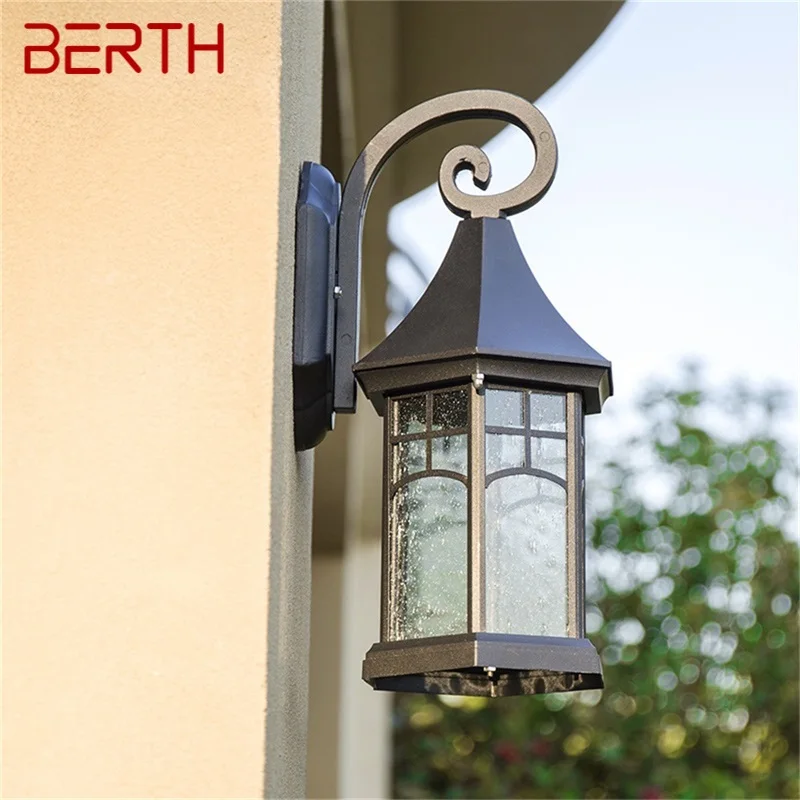 BERTH Outdoor Retro Wall Sconces Light LED Waterproof IP65 Black Lamp for Home Porch Decoration