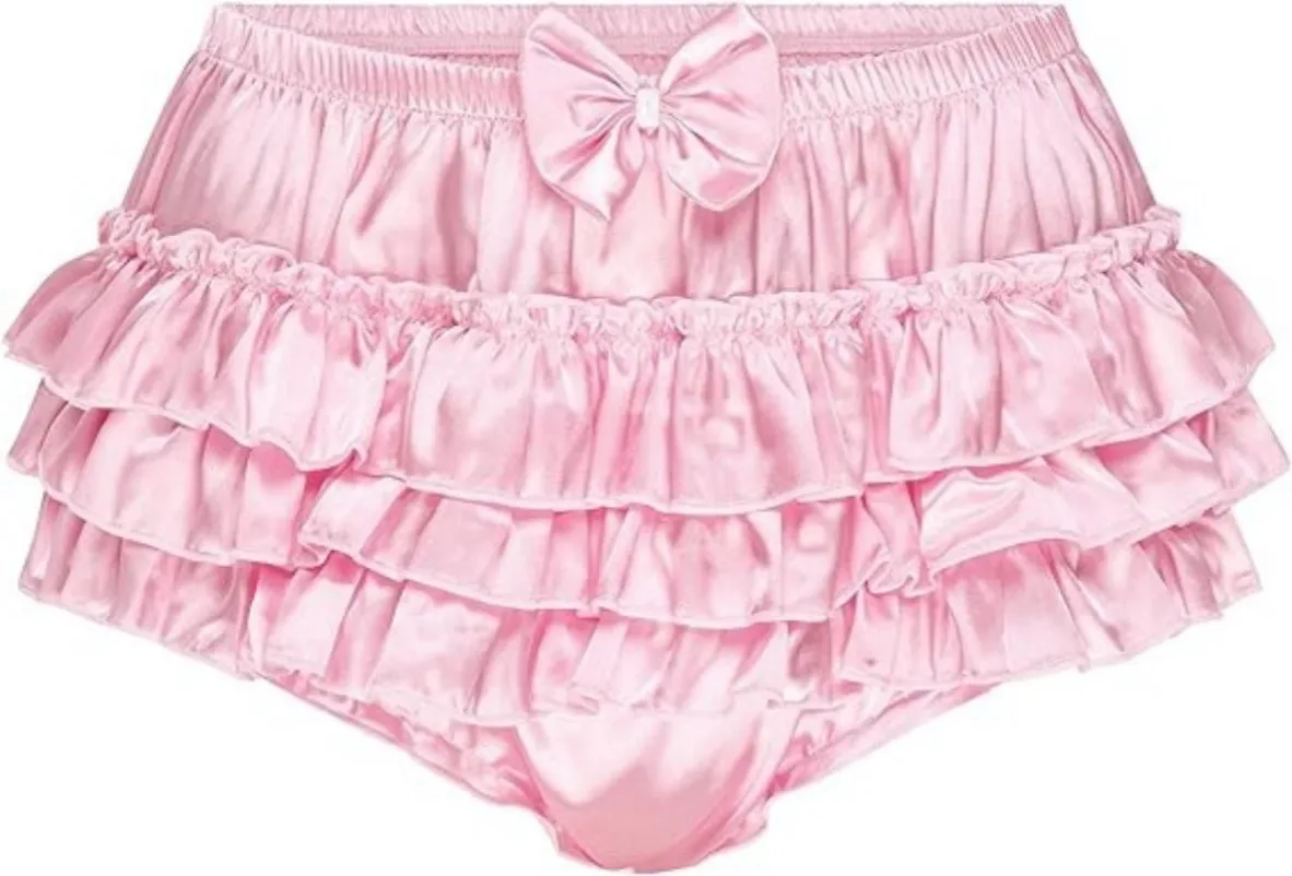 ساتيني مكشكش سيسي الوردي Bowknot خادمة الفرنسية تأثيري الملابس الداخلية مع حواف كشكش، ملابس داخلية من الساتان الحريري، حسب الطلب #1