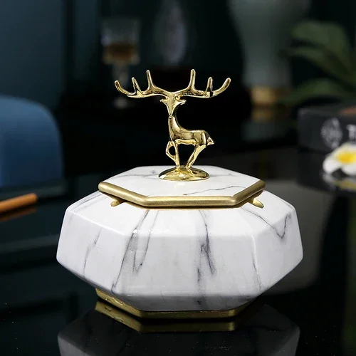 Ceramic Tissue Box Multifunction Storage Deer Decorative Cover Ashtray Tall Feet Fruit Plate Ornaments