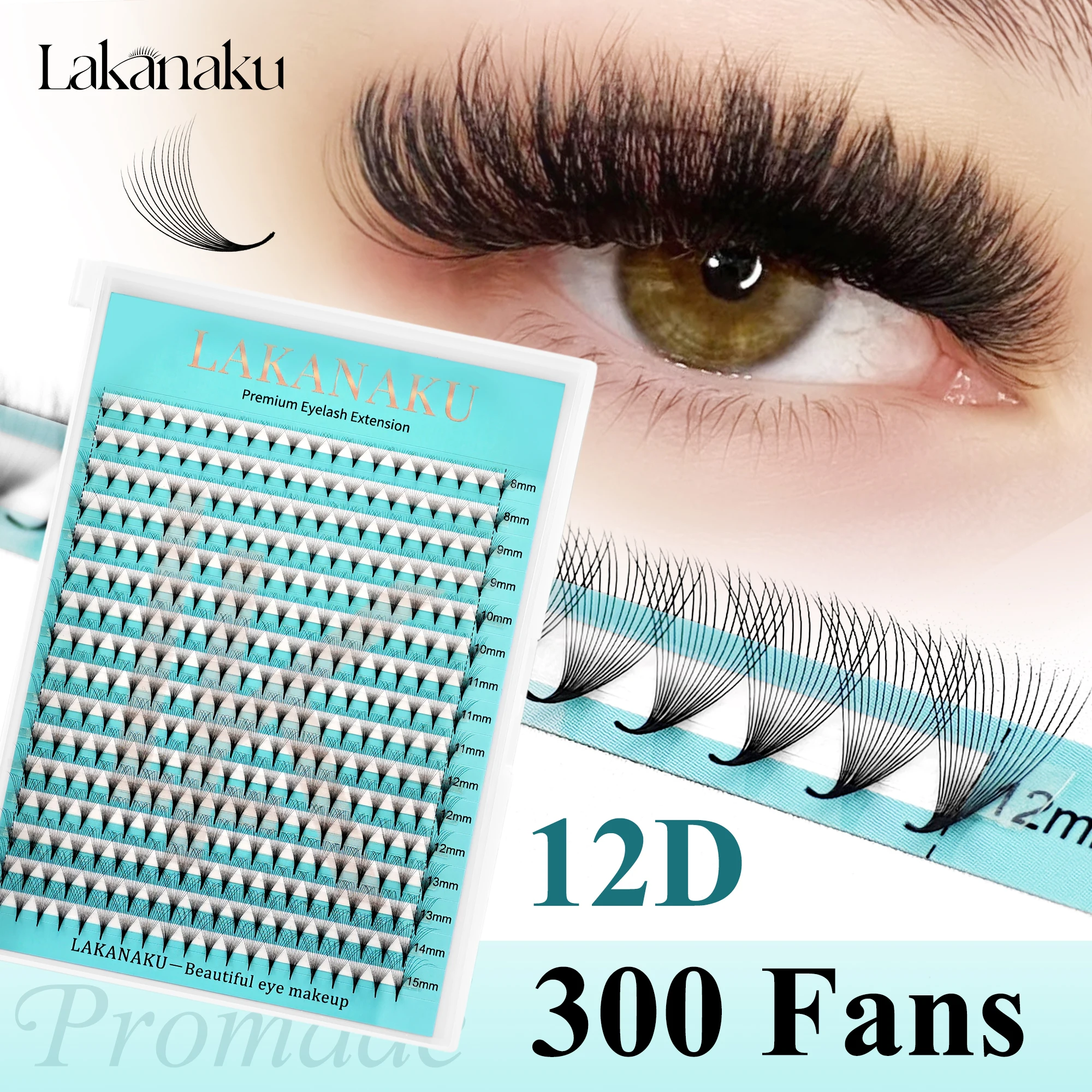 LAKANAKU 6D/10D/12D/14D/16D Cashmere Matte Premade Lash 320 Fans Short Stem Russian Volume Fan Lashes Extension Large Capacity