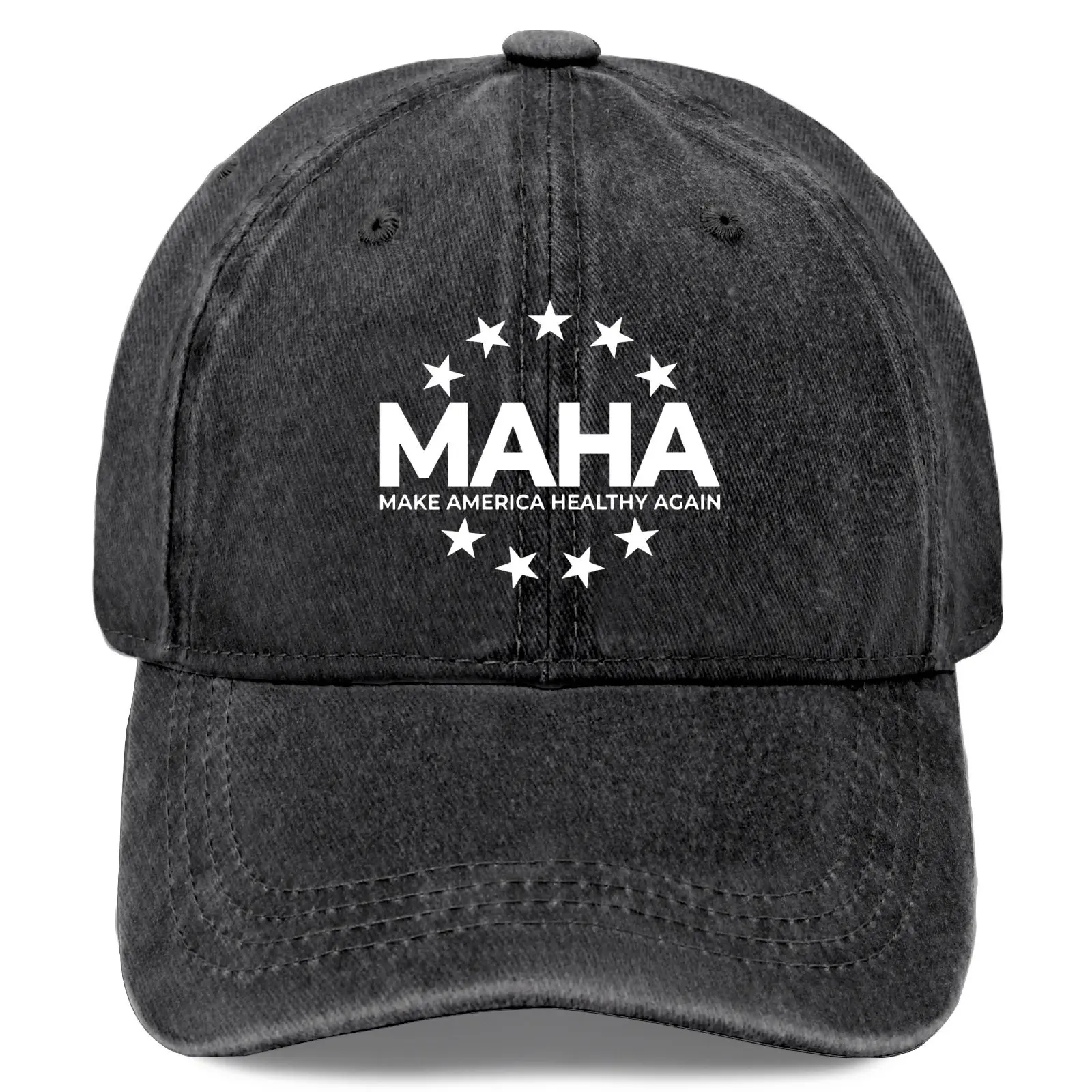 Maha Make America Healthys Agains Vintage Washed Baseball Cap - Adjustable Dad Hat with Star Design, Black & White, Casual