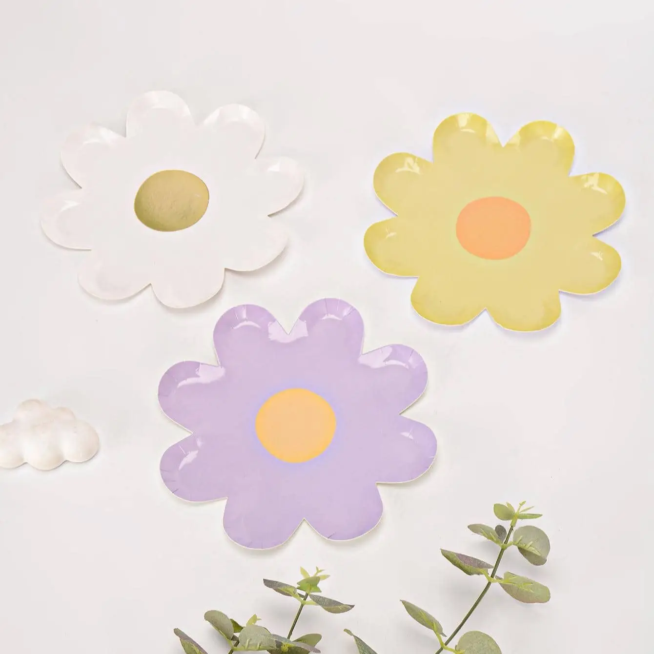 10pcs Daisy Tableware Disposable Dining Cake Plate Kids Birthday Party Baby Shower Wedding Decoration