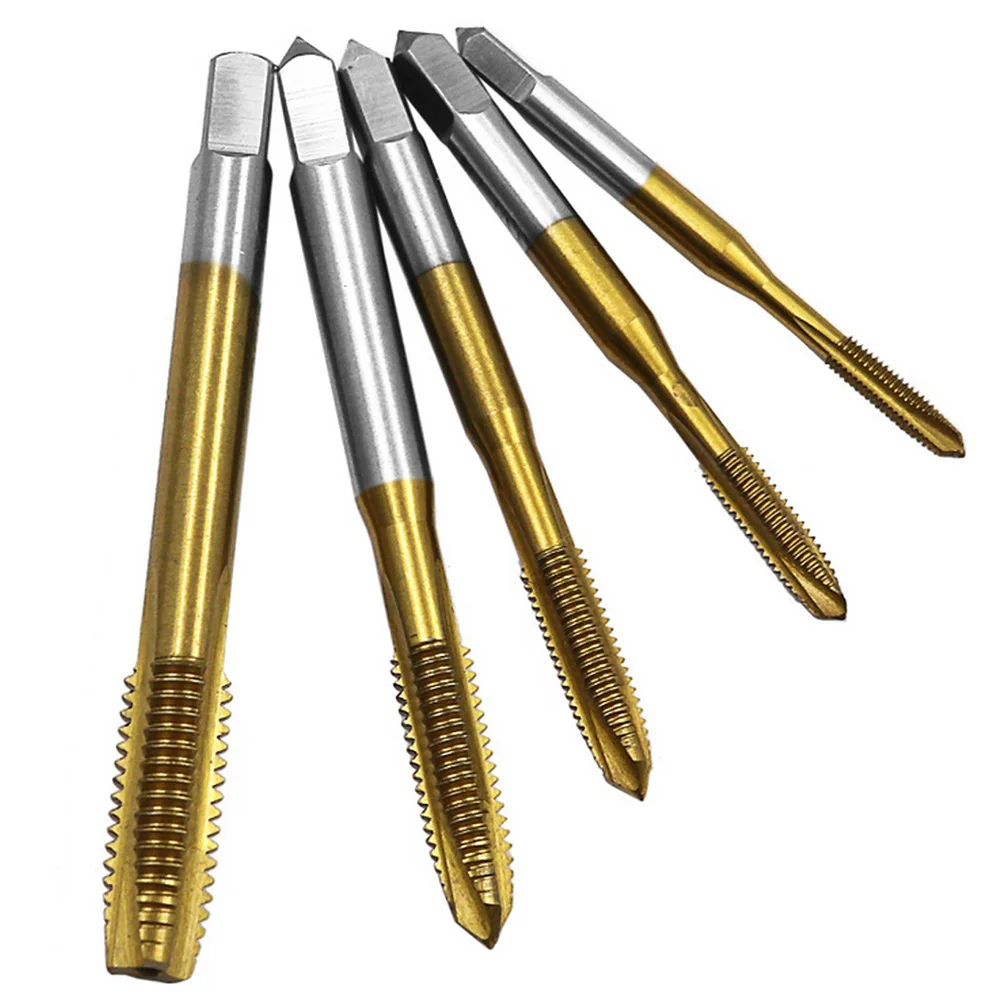 STONEGO 1PC/5PCS Titanium Coated Thread Tap Drill Metric HSS6542 Spiral Fluted Screw Tap M3/M4/M5/M6/M8