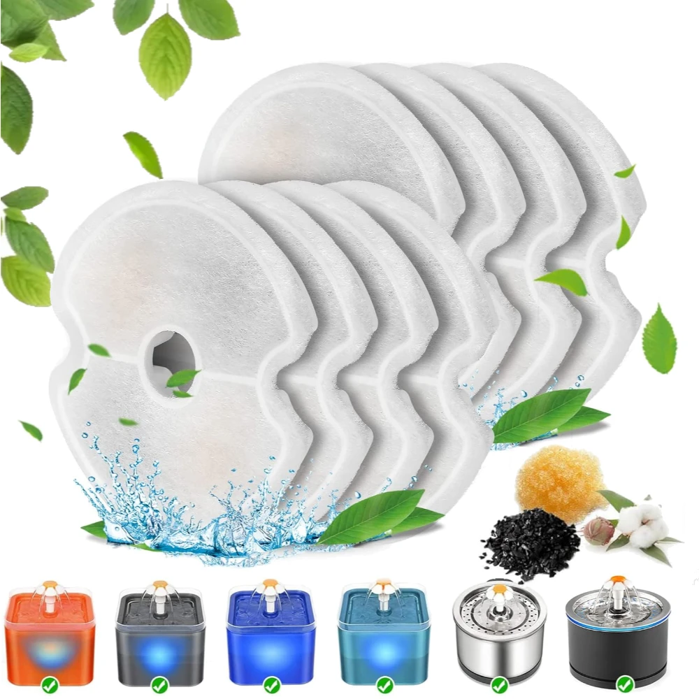 فلتر نافورة الماء للقطط ترشيح متعدد 4/8/16 عبوة 84 أونصة/2.5 لتر استبدال نافورة الحيوانات الأليفة مرشحات الكربون المنشط القطنية