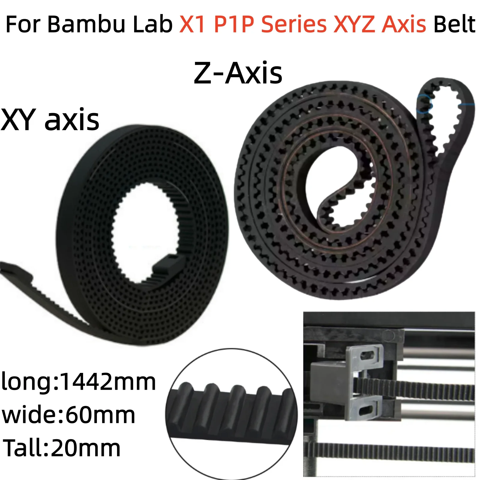 

For Bambu Lab X1 P1 Series XYZ Axis Belt Kit High Temperature and Wear Resistance Belt for Bambu 3d Printer