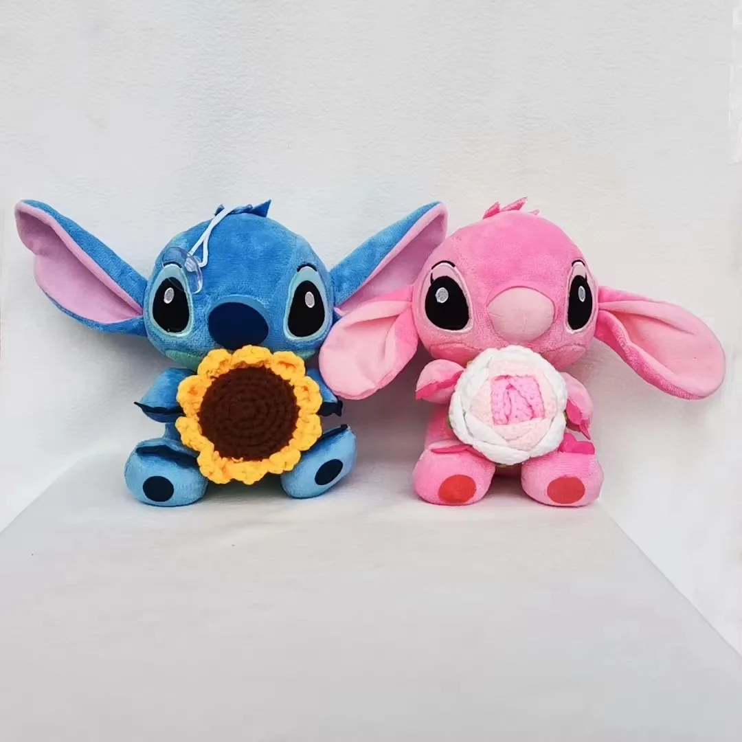 Plush Stitch Rose Woven hand-crochet Simulation Flower Movie Cartoon Model Doll Lilo & Stitch Action Figures Stuffed Toys Gifts