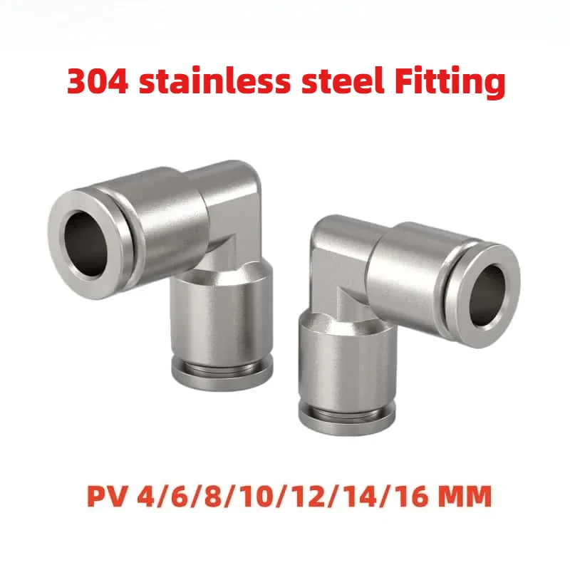 PV Type 304 Stainless Steel Pneumatic Push In Fitting Quick Connect Air Hose Coupler for 4/6/8/10/12/14/16mm OD Air Tube