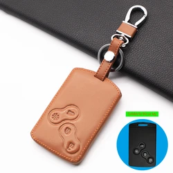 4 buttons Hot Sale 100% Leather Key Case Cover Protector For Renault Clio Megane Logan 2 3 koleos Scenic Card Car-Styling