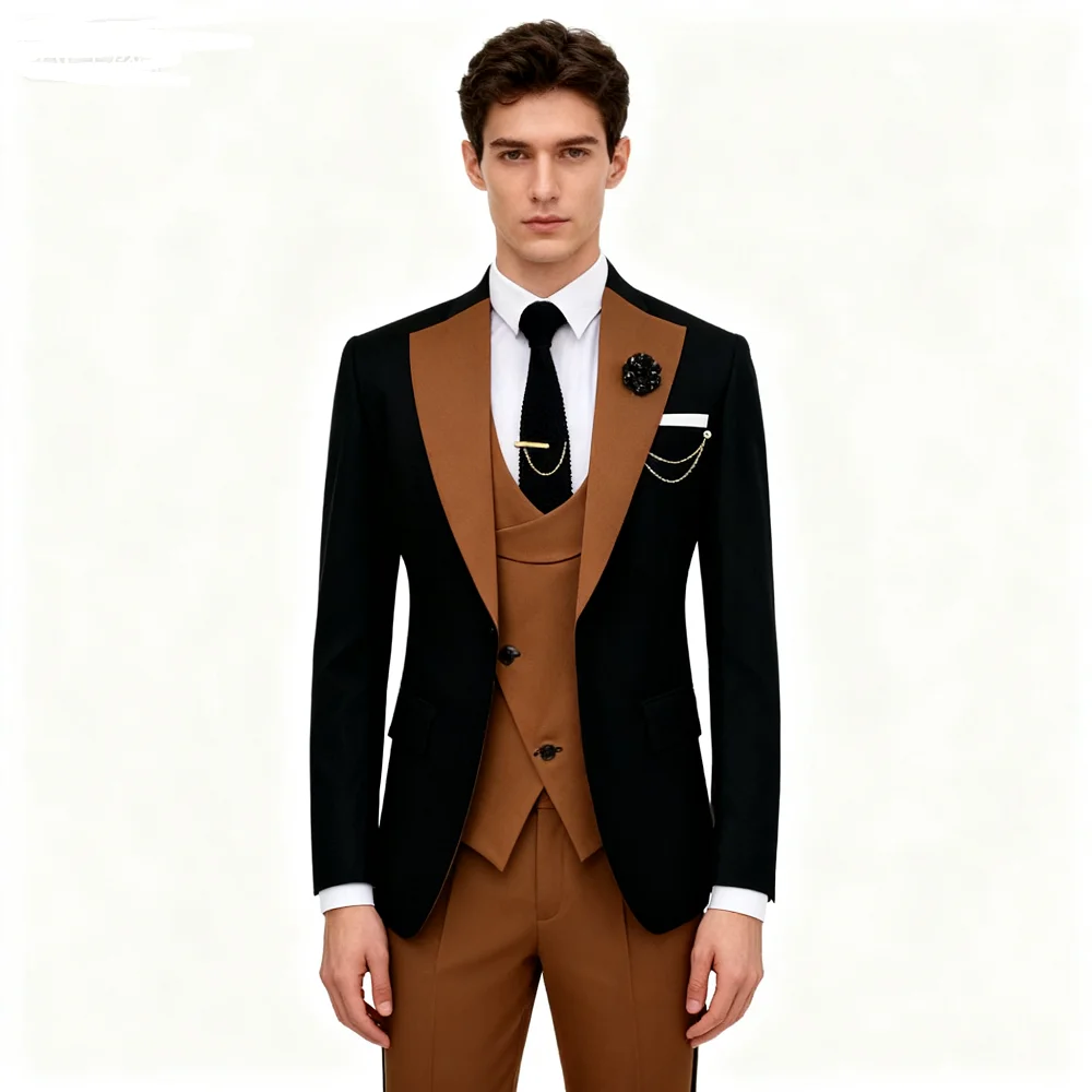 

3 Pieces Slim Fit Men's Tuxedo Suits Formal Business Groom Costume for Wedding Party Prom - Jacket Pant Vest Set