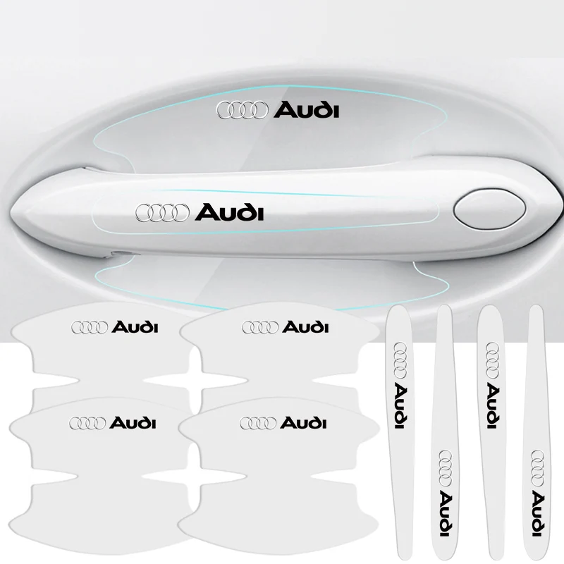 8pcs Car Door Handle Stickers Transparent Protector Film For Audi Sline A1 A3 A4 A5 A6 A7 A8 B8 B9 B6 C6 Q2 Q3 Q5 Q7 Q8 TT S3 S4