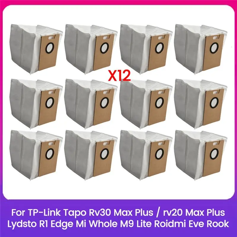 ABJI-Dust Bag For TP-Link Tapo RV30 Max Plus/RV20 Max Plus/Lydsto R1 Edge/Miwhole M9 Lite/Roidmi Eve Rook Vacuum Parts 12PCS