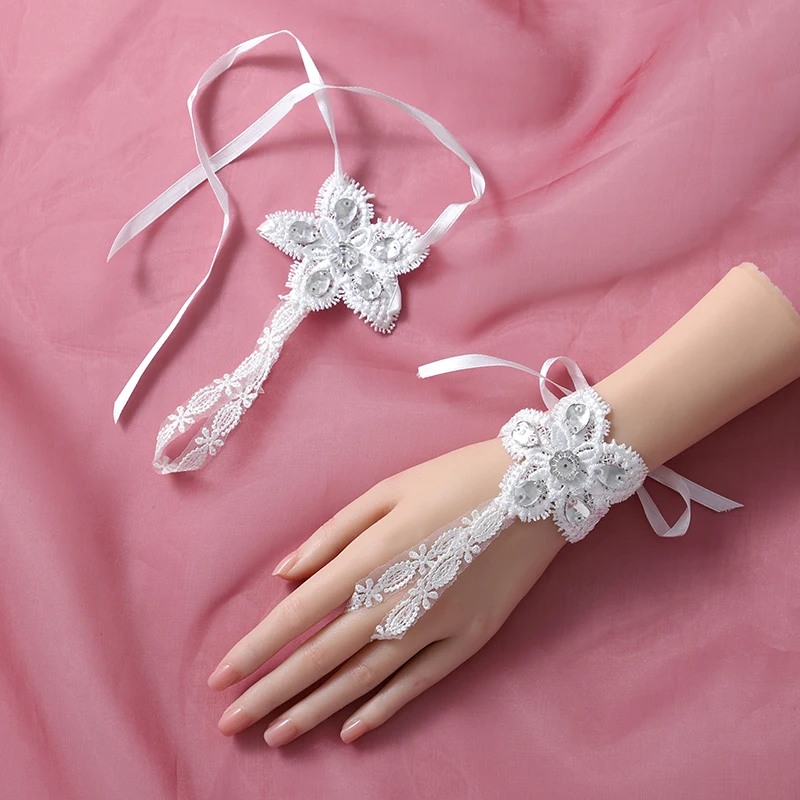 Bridal gloves New elastic wedding lace White lace accessories Wedding short mesh gloves