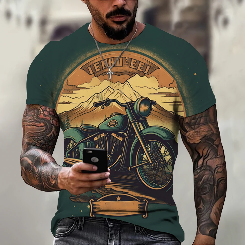 Retro Motorcycle Men's Vintage T Shirt 3d Oversized Tshirt For Men Clothing Biker Racing T-shirts Motor Tees Tops Summer Apparel