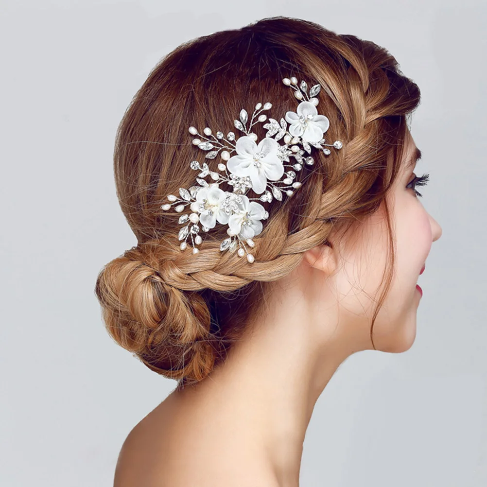 

Bridal Flower Hair Clips Rhinestone Wedding Headpiece Elegant Party Gift White