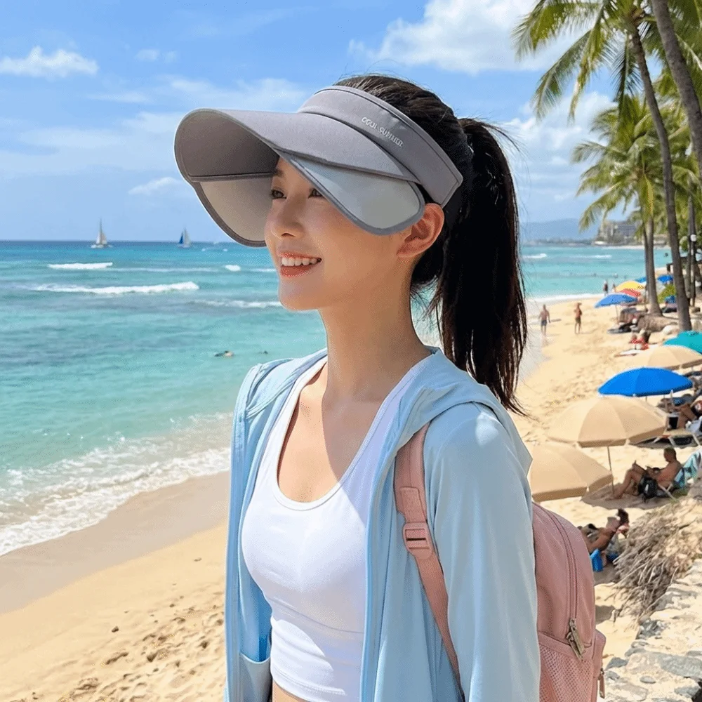 

Breathable Sun Protection Hat Lightweight Solid Color Stretchable Brim Hat UV Protection Adjustable Empty Top Sun Hat