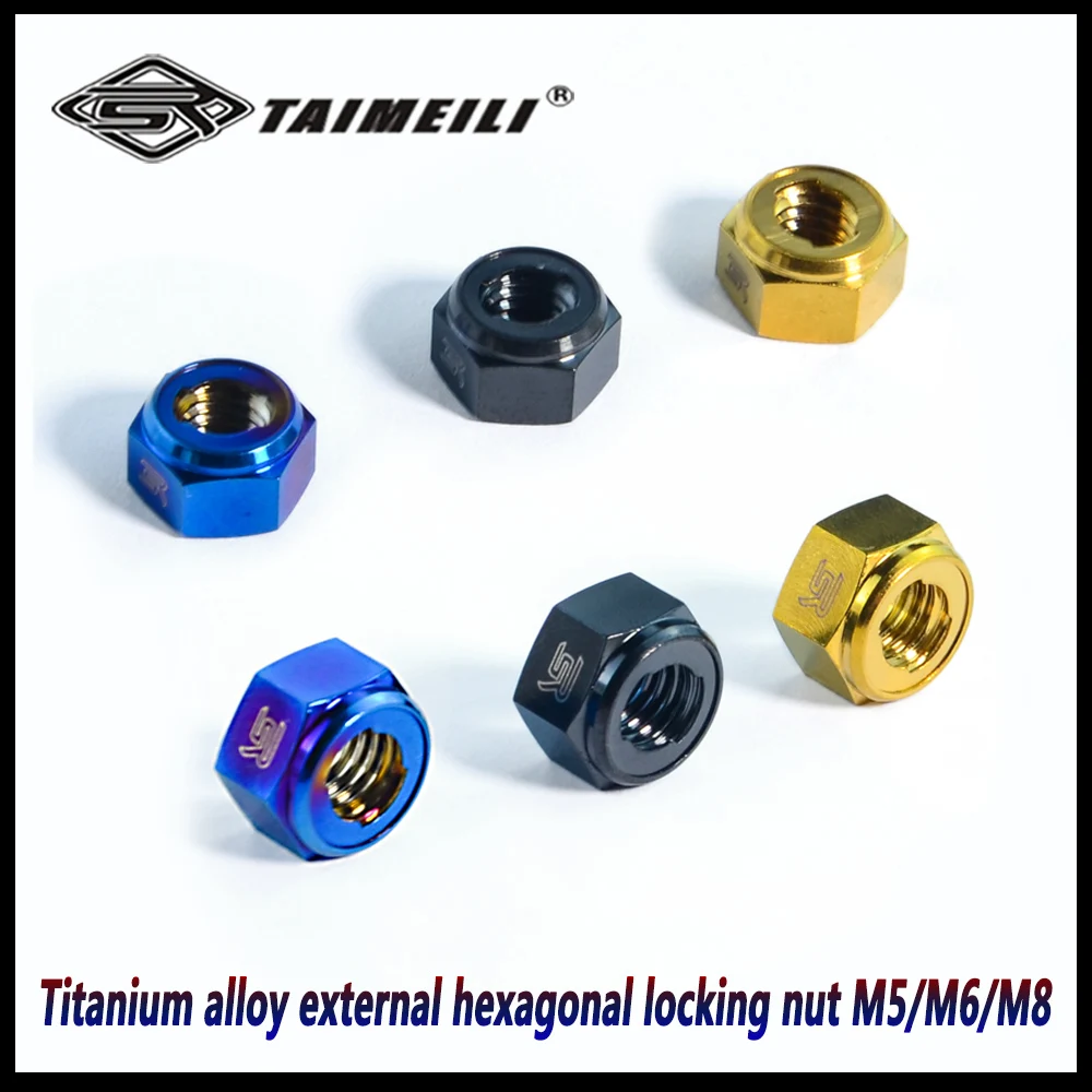 TAIMEILI GR5 1/4/8/10PCS Titanium Alloy Nuts Hex Lock nut M4/M5/M6/M8/M10/M12 Bicycle  Fasteners Ultra light anti-corrosion 