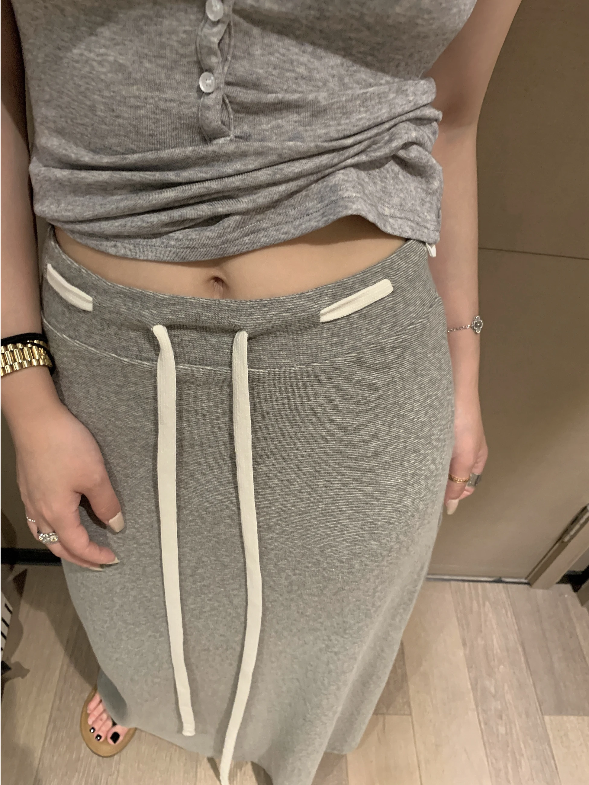 ay Dstring A-Linie Rock Damen Hohe Taille Lose Abnehmen Lazy Sle Drapey Einfacher f-langer Rock für den Frühherbst