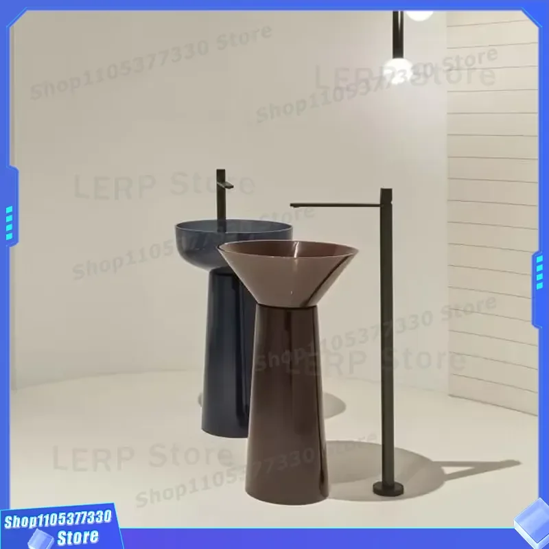 Custom Modern Freestanding Bathroom Sink Black Solid Surface Resin Washbasin Artificial Stone Base Basin for Home Decor Black