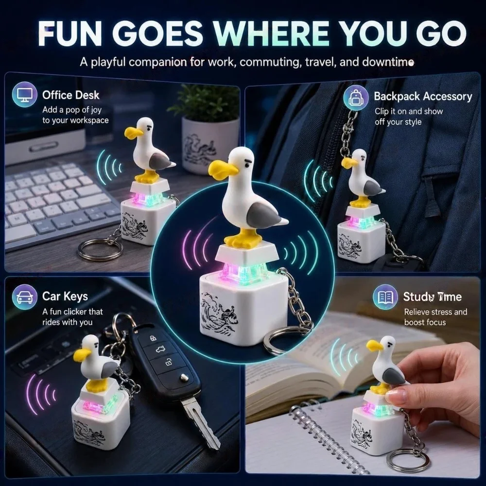 *//*Mineral bird toy keychain, rechargeable bird keychain with sound and LED lights, fun bird keyboard clicker, relieves stress view 5